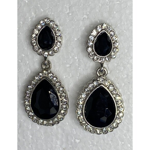 Crystal Rhinestone Cocktail Party Prom Pieced Wedding Earrings Teardrop Dangle - Picture 2 of 6